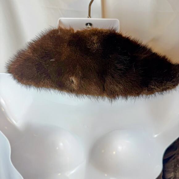 VTG 1940s Real Mink Fur Stole Scarf Wrap Brown Satin Lined PM Monogram 40x4 - Picture 7 of 7